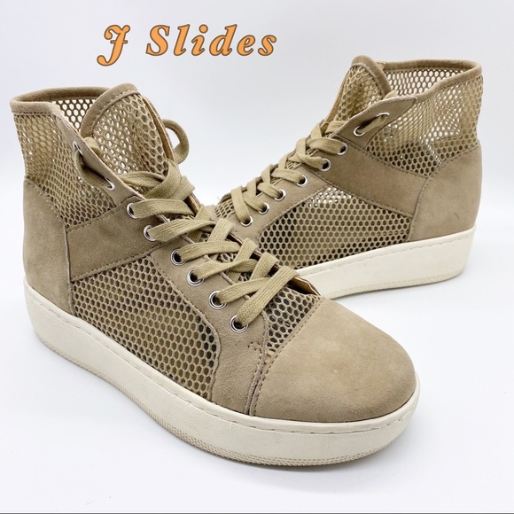 J/SLIDES Shoes - J Slides Tan Mesh Suede combo Hi top Sneaker 7